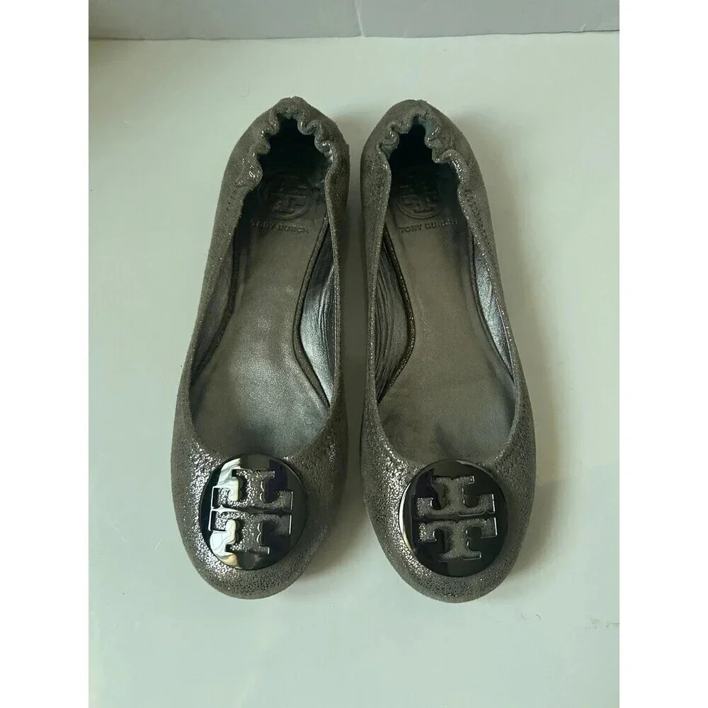 Tory Burch REVA Women’s Ballerina Ballet Flat Metallic Silver 8M